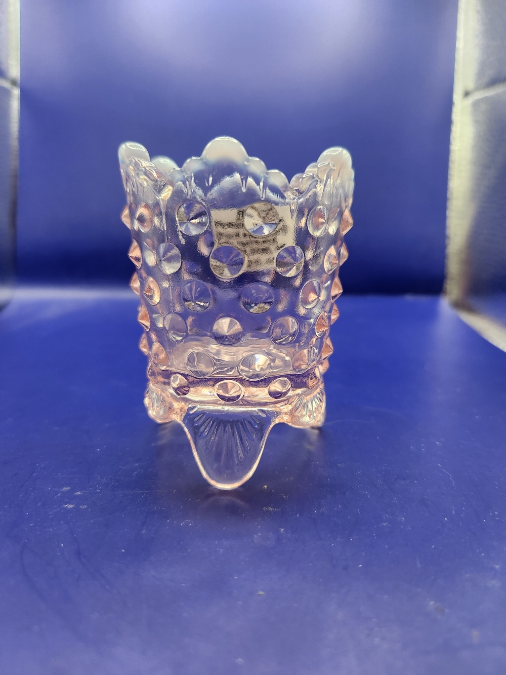 Fenton Pink Opalescent Hobnail Three-footed Glass Toothpick Holder